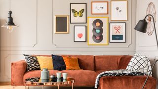 living room with prints on the wall