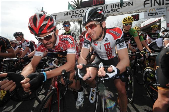 Friendly banter before the race