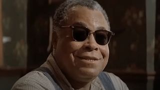 James Earl Jones' Mr. Mertle smiling and talking to the boys in The Sandlot