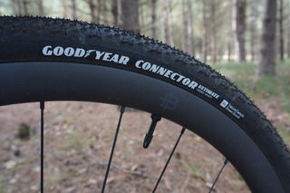 Image shows the tyres of the Factor Ostro Gravel bike.