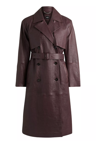 BOSS Double Breasted Trench Coat in Crocodile Patterned Leather