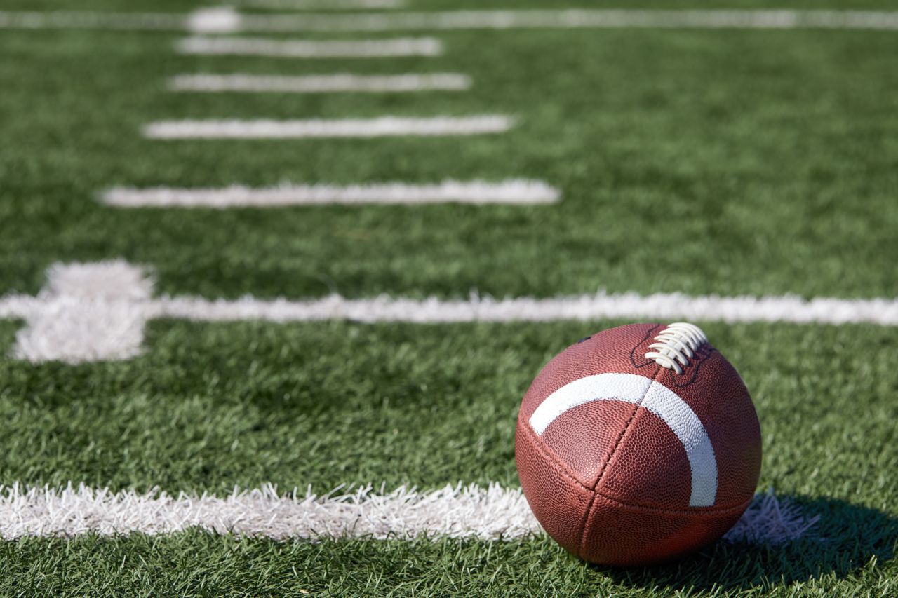 A football on a football field