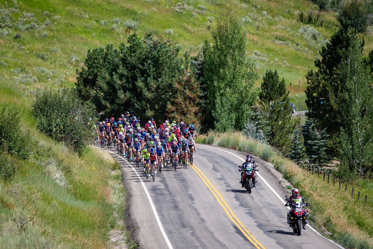The women roll along on stage 1 of the Colorado Classic on August 22, 2019 in Steamboat Springs, Colorado.