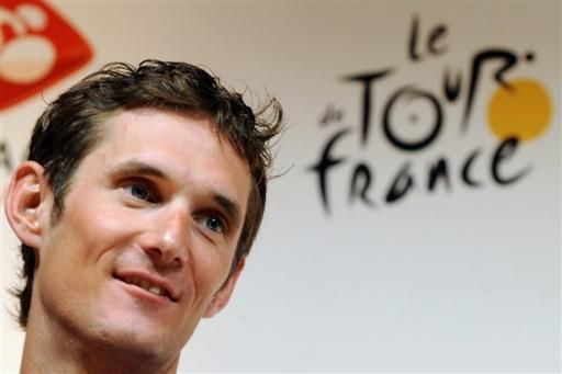 Frank Schleck (Team Saxo Bank) speaks to the press in Monaco.