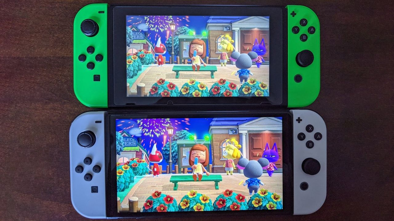 Nintendo Switch Oled Model Next To Switch V2 Animal Crossing