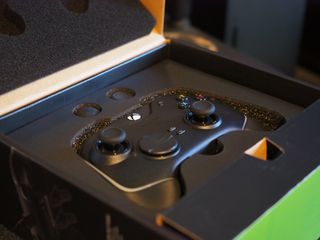 Photograph of the Razer Wolverine V2 Chroma inside its packaging