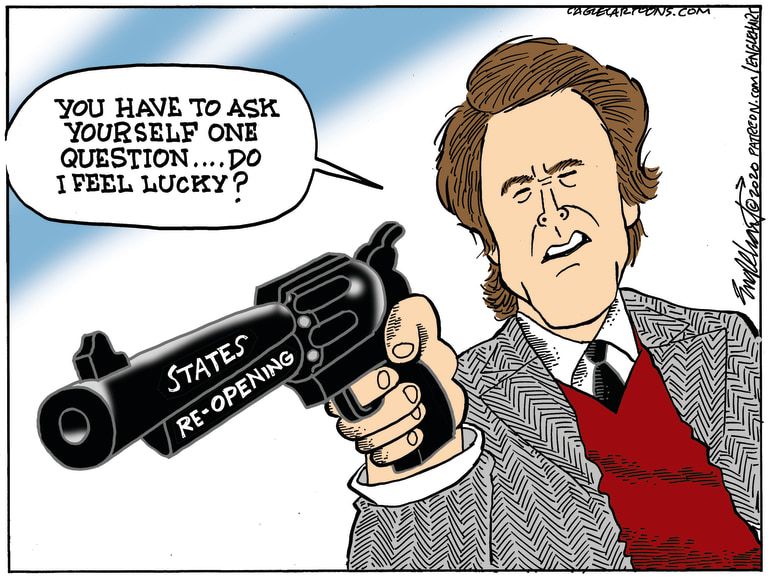 Editorial Cartoon U.S. coronavirus reopening dirty harry