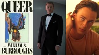 The title art of Queer, Daniel Craig in Quantum of Solace and Drew Starkey in Outer Banks.