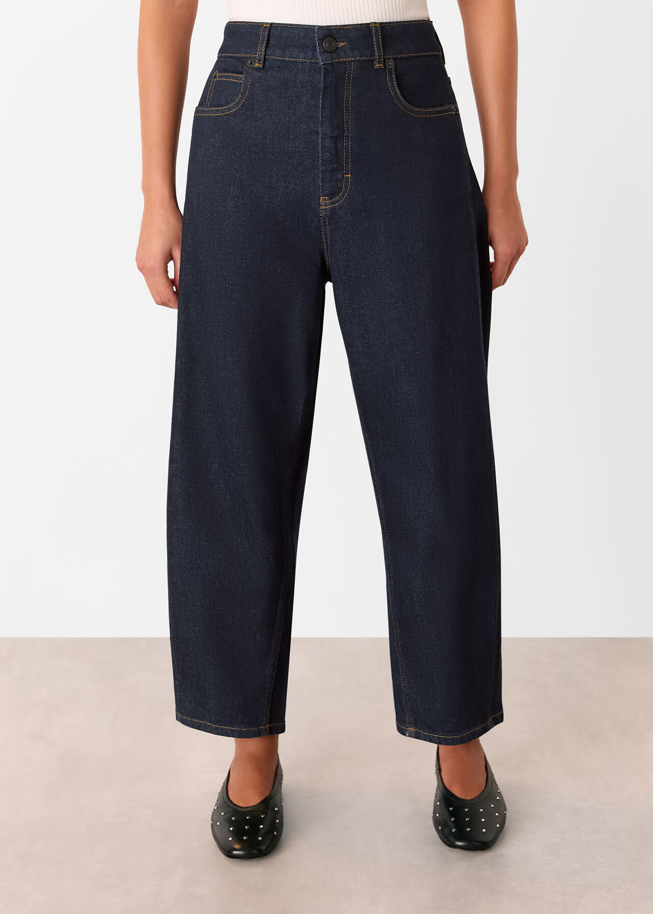 Dark Denim Petite Stretch Barrel Leg Jean