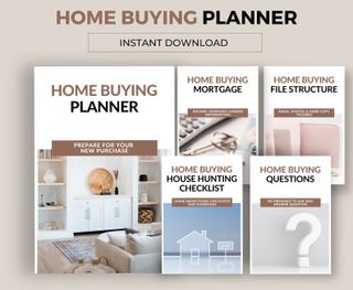 A spread of pages in a house buying planner 