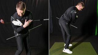 PGA pro Gareth Lewis demonstrating how it should look to rotate tour hips in the golf swing