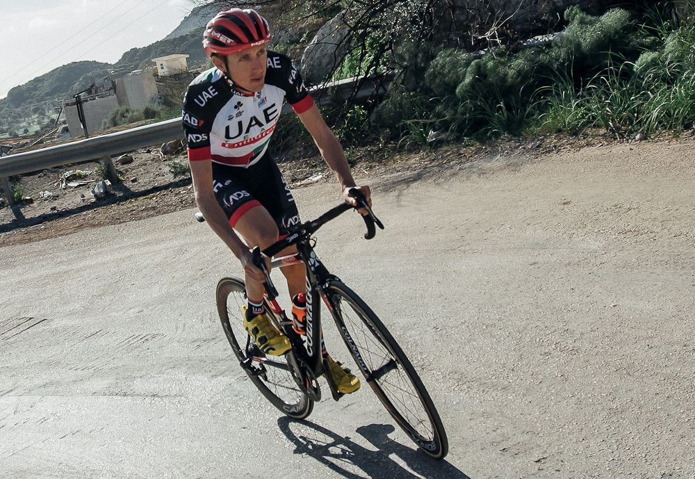 Dan Martin at training camp in his new UAE kit
