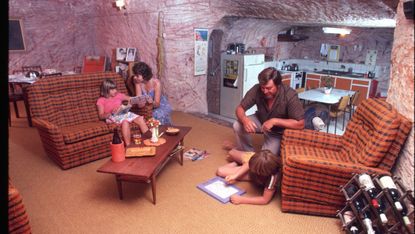 A family in 1989 enjoy life in their underground home 