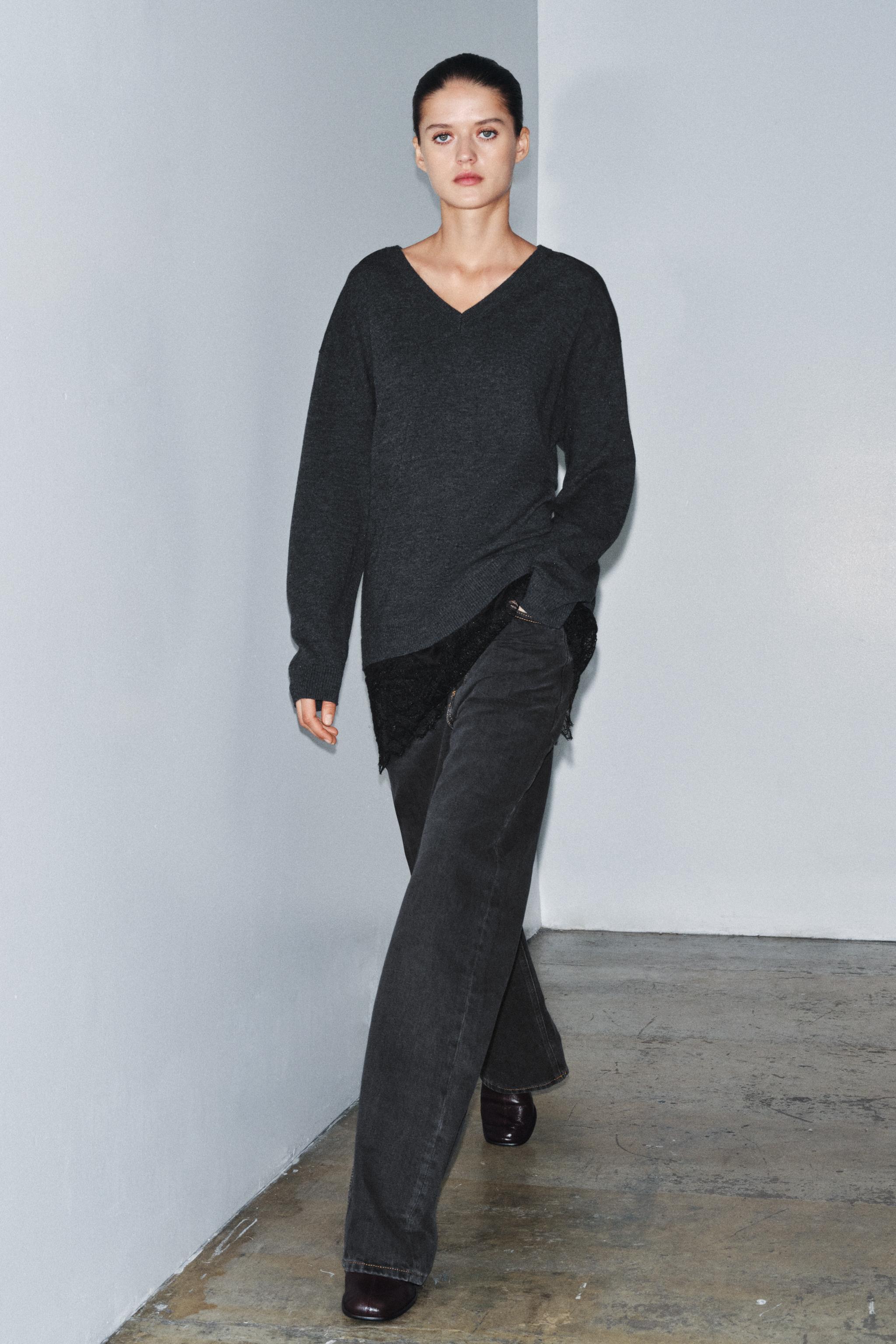 Long Combination Lace Knit Jumper