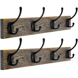 Two wooden backed wall hook boards for coats 