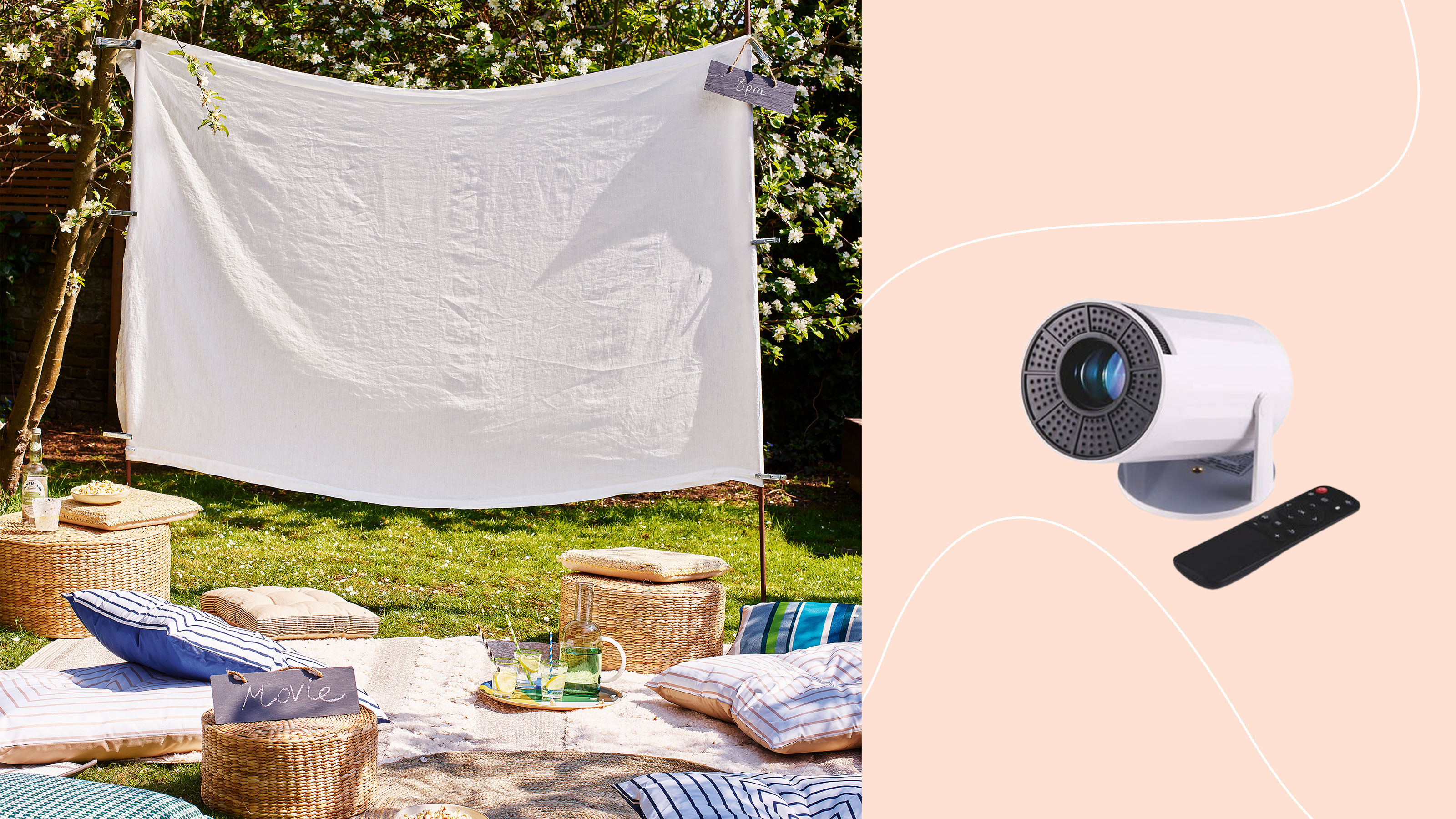 Outdoor cinema screen with Aldi projector