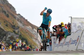 MERIBEL FRANCE SEPTEMBER 16 Arrival Miguel Angel Lopez Moreno of Colombia and Astana Pro Team Celebration Col de la Loze 2304m Public Fans during the 107th Tour de France 2020 Stage 17 a 170km stage from Grenoble to Mribel Col de la Loze 2304m TDF2020 LeTour on September 16 2020 in Mribel France Photo by Stuart FranklinGetty Images