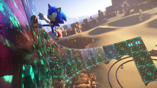 Sonic runs across a wall in Sonic Frontiers