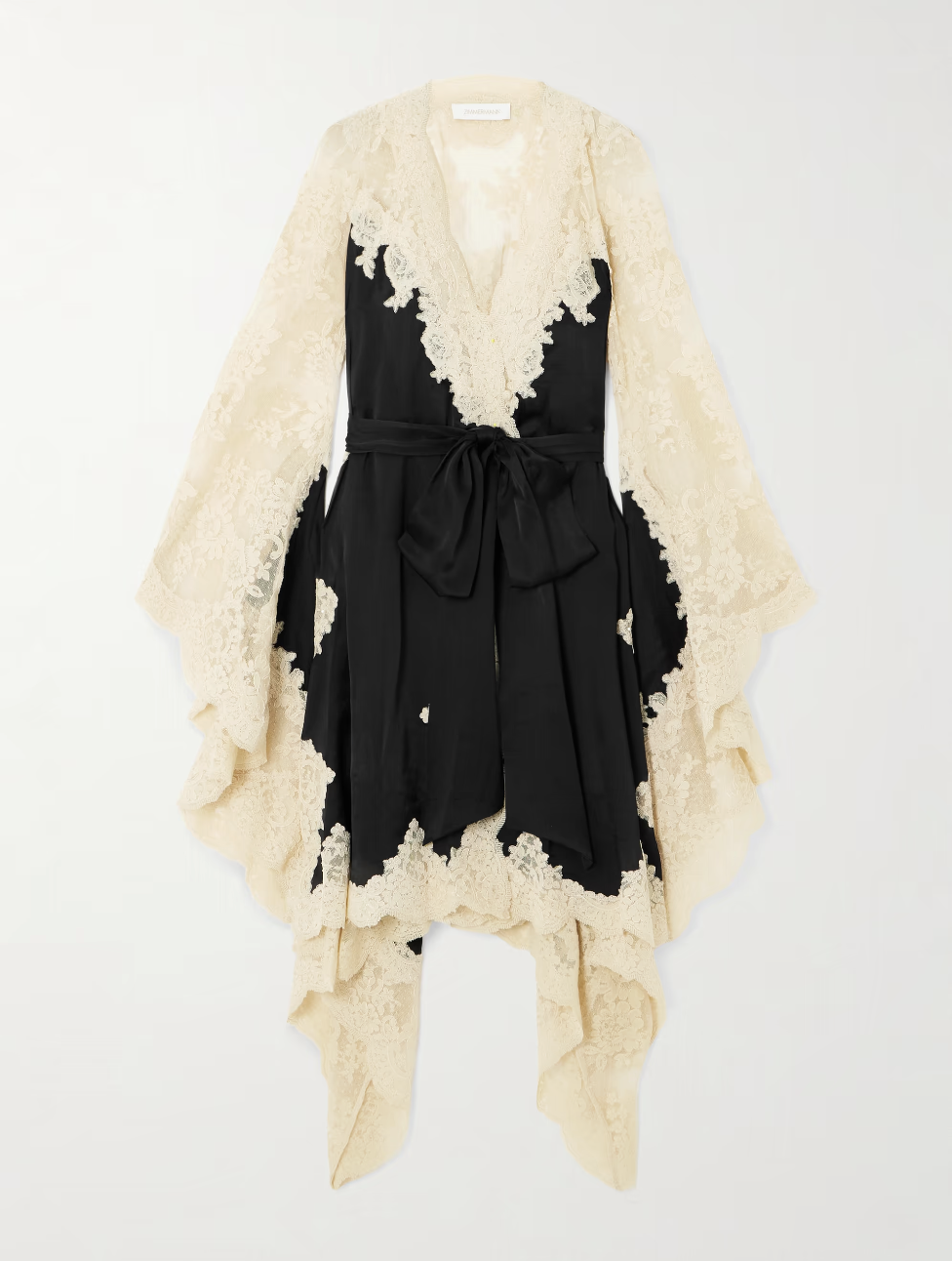 Zimmermann, Hypnotic Belted Lace-Trimmed Satin Mini Dress
