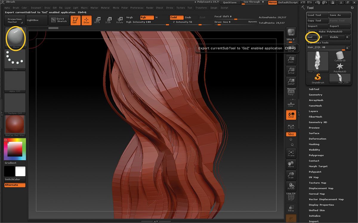 how to move zbrush tool to matrix6