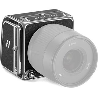 Hasselblad 907X 50C on a white background with a greyed out lens