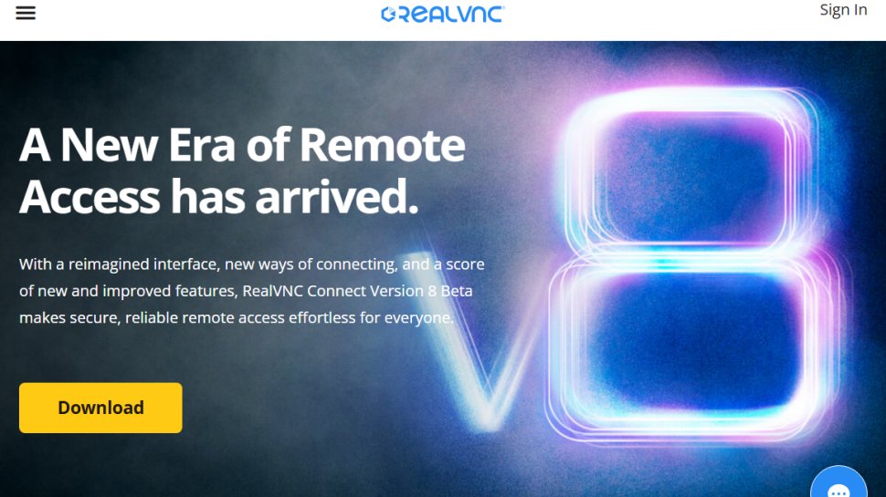 Website screenshot of RealVNC Connect (August, 2025)