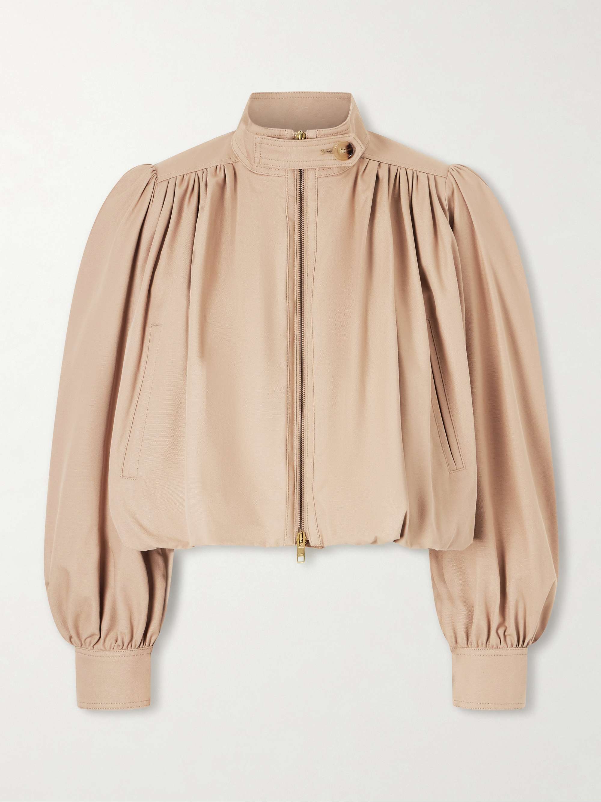 Cropped Gathered Organic Cotton-Canvas Jacket