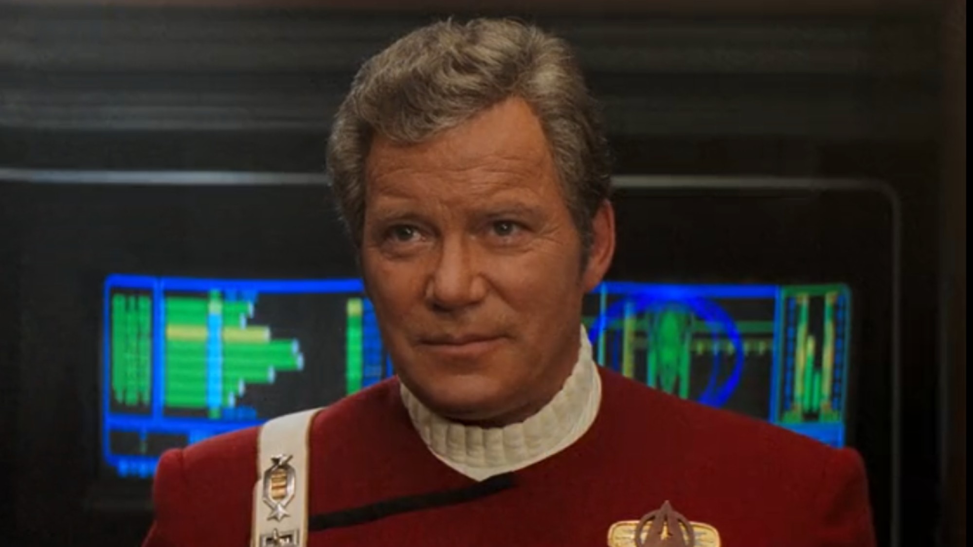 William Shatner as Captain James T. Kirk in Star Trek: Generations.