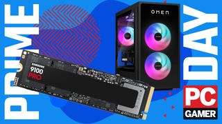 Samsung SSD and HP PC on a Prime Day banner with PC Gamer logo. 