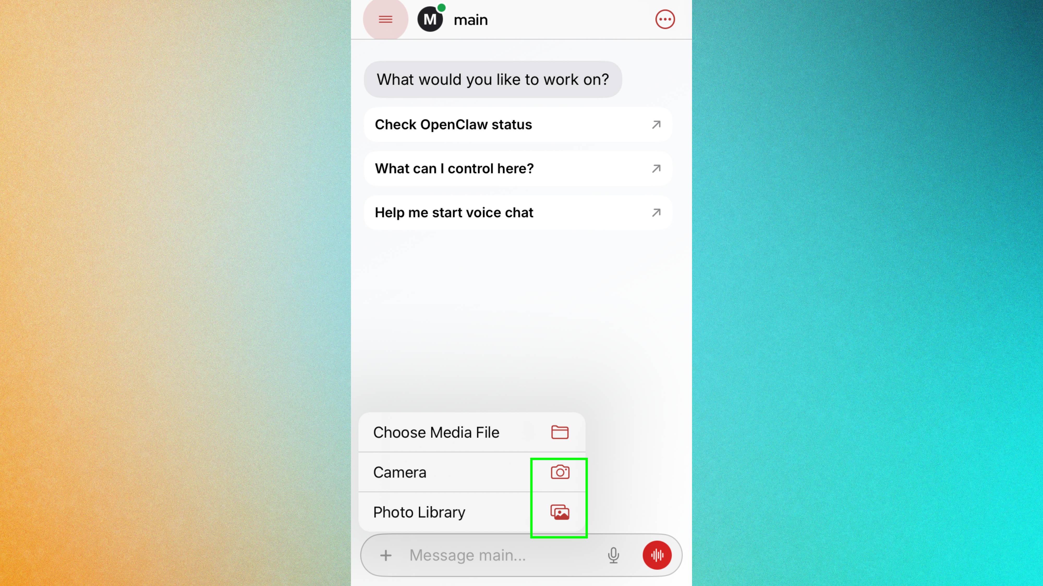 Camera and Photo Library highlighted in OpenClaw