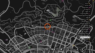 Map showing the location of the GTA Online 50 car garage