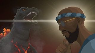 Dave the Diver sushi chef and Godzilla