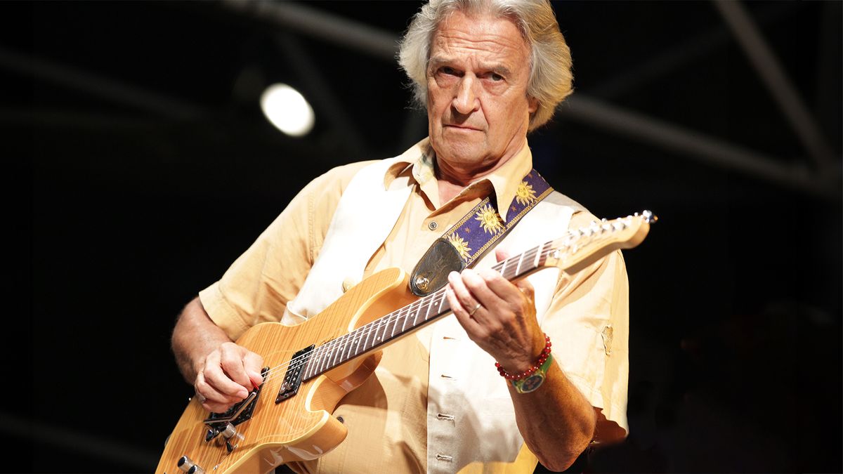 Jazz-fusion guitarist John McLaughlin performing at Casa del Jazz in Rome, Italy, July 18, 2011.