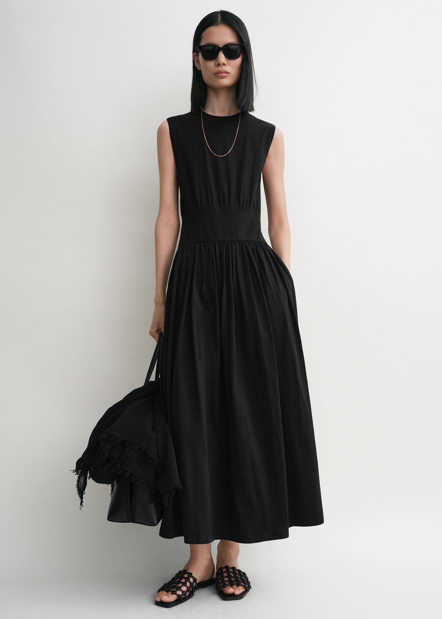 Sleeveless Cotton Tee Dress Black