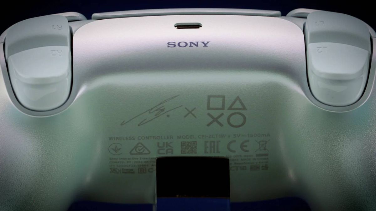 Photo of the back of the Lisa Limited Edition PS5 DualSense PS5 controller.