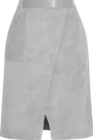 Halston grey split suede skirt