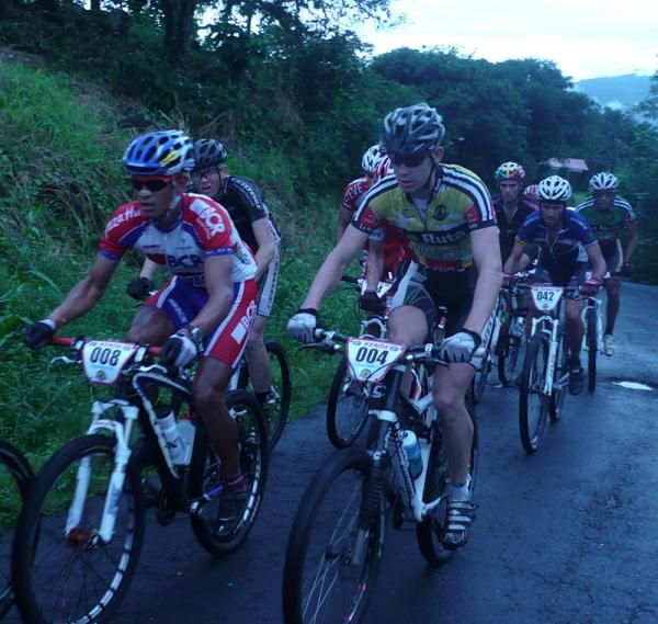 Federico Ramirez rides next to race leader Ben Sonntag