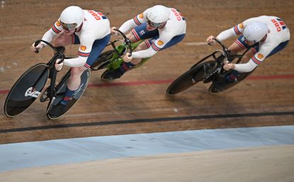 Great Britain ride in the team sprint at Glasgow World Championships 2023