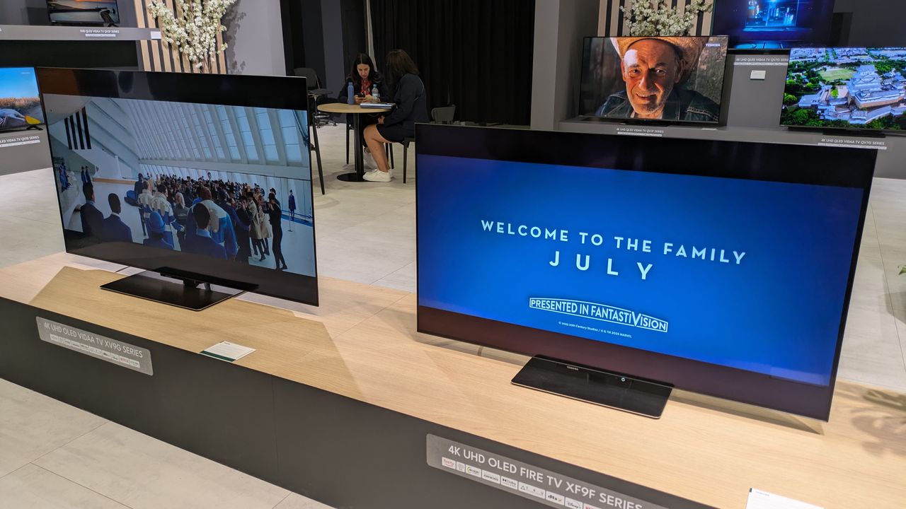 Toshiba OLED TVs with Fantastic Four on screen