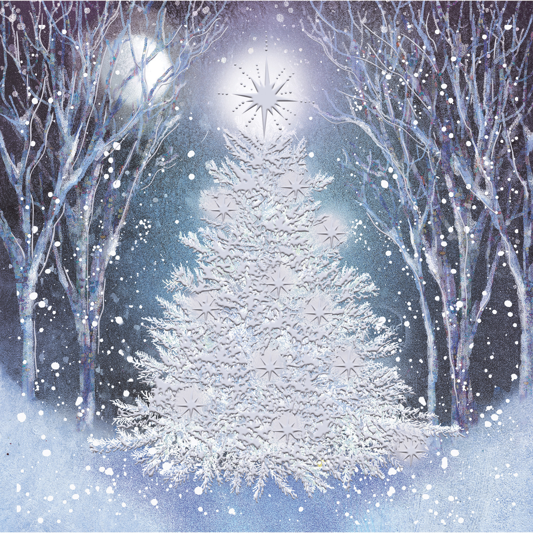 Frosted Winter Tree Design Pack of 10 Charity Christmas Cards