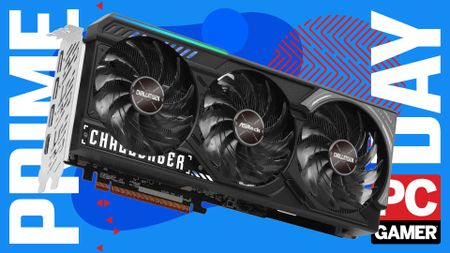 ASRock RX 9070 Challenger graphics card on a bluePrime Day background