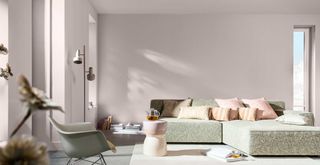 pale pink living room to show the Dulux interior paint colour trend 2024
