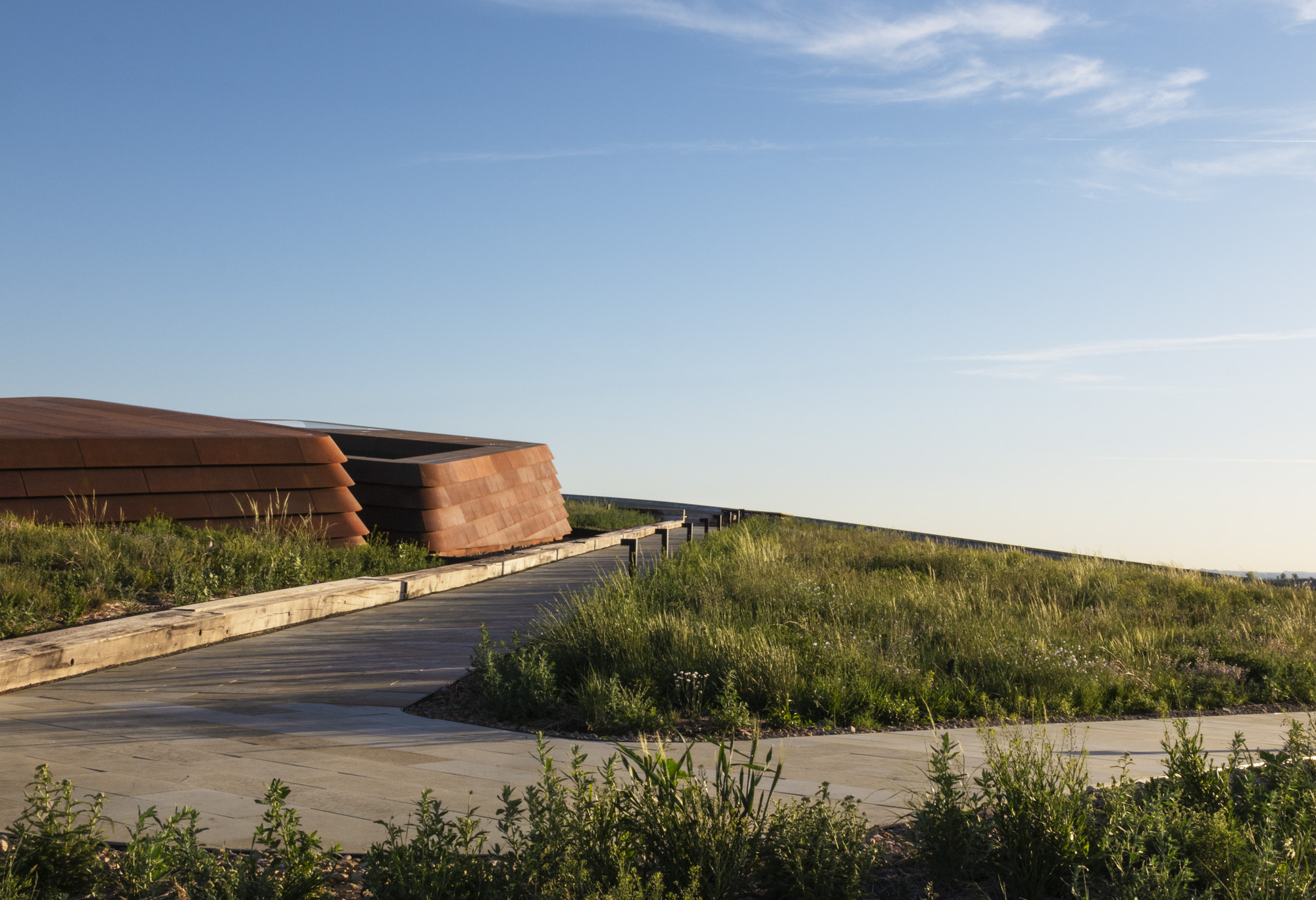 landscape views of Theodore Roosevelt Presidential Library and its context in the Badlands, South Dakota