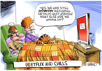 Editorial Cartoon U.S. Netflix and Chills binge watching coronavirus stay home