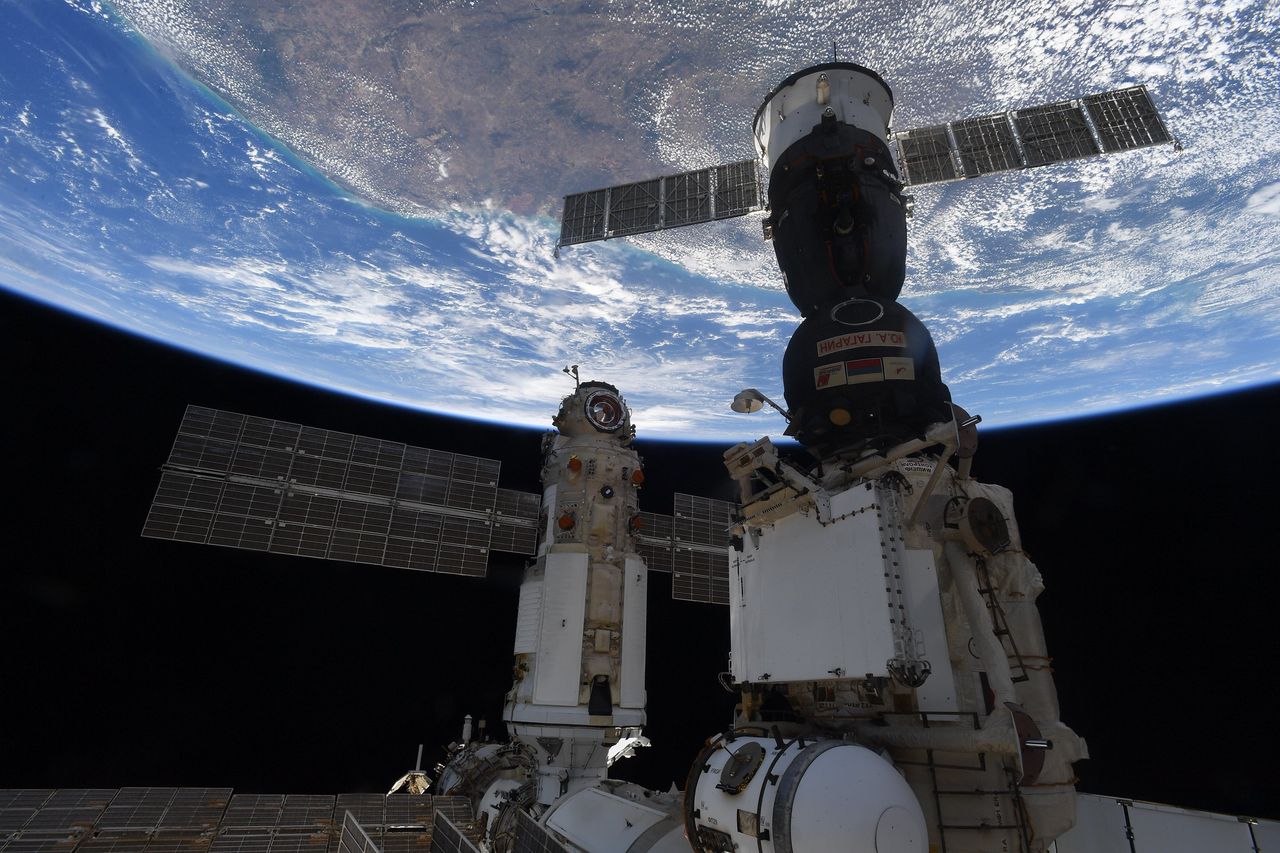 A view of Russia's Nauka module docked with the International Space Station on July 29, 2021.