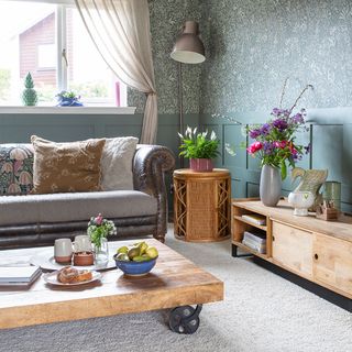 colourful living room with wallpaper and panelling