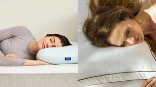 Women sleeping on two white pillows