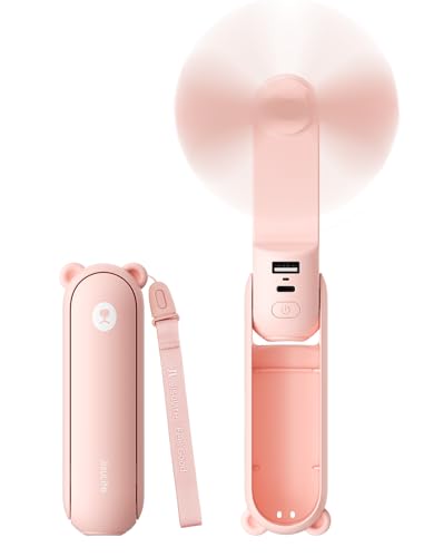 Jisulife 3 in 1 Handheld Mini Fan - Portable Fan &amp;amp; Power Bank &amp;amp; Flashlight, 19h Max Cooling, Usb Rechargeable, Pocket-Sized for Travel, Cruise, Concerts, Makeup, 2026 Summer Gifts for Women(pink)