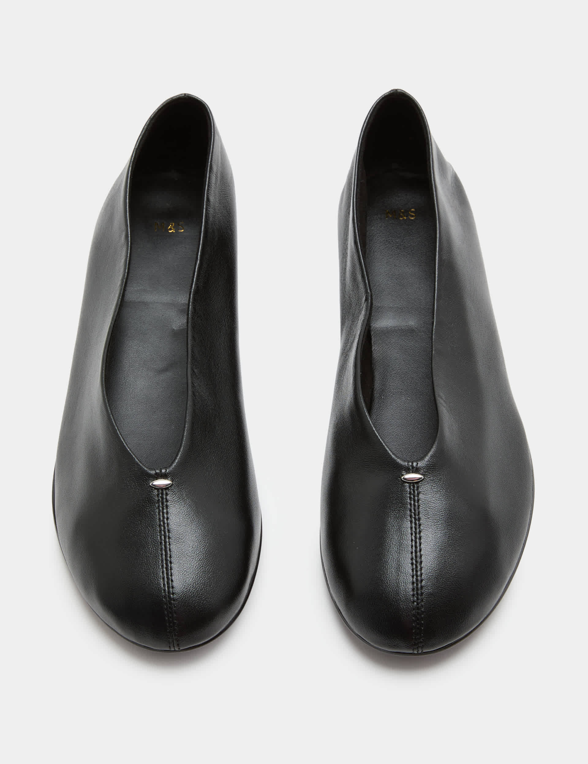 Leather Metallic Round Toe Ballet Pumps