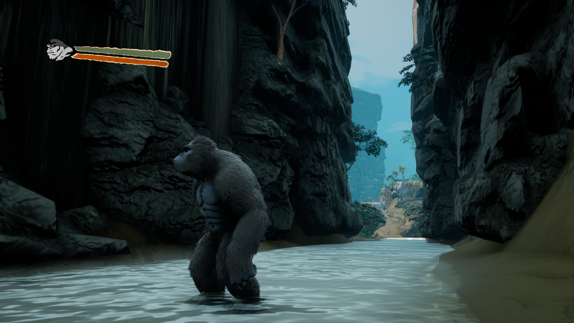 King Kong standing in a river in Skull Island: Rise of Kong.